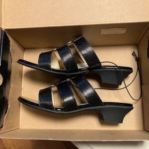 East 5th black strappy kitten heel sandals
